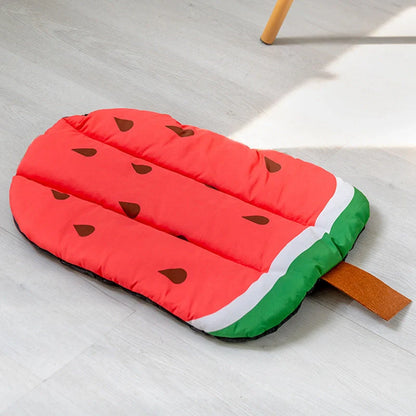 Ice silk pet cooling mat in various fruit designs for dogs and cats