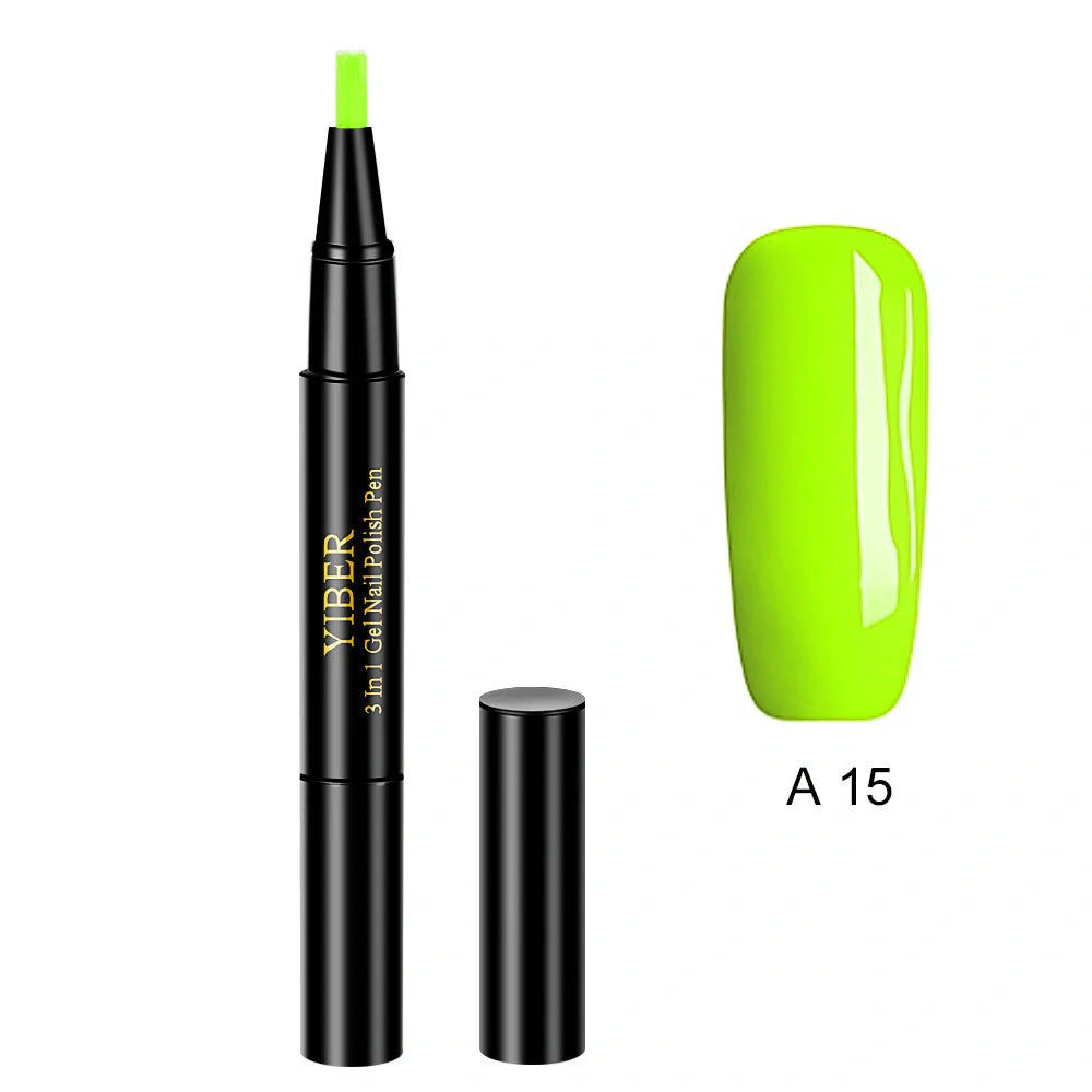3-in-1 Gel Nail Varnish Pen with Glitter for One-Step Nail Art