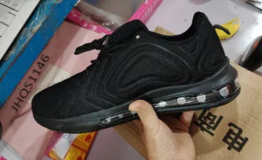 Men's black casual air cushion sneakers with lace-up front and thick sole