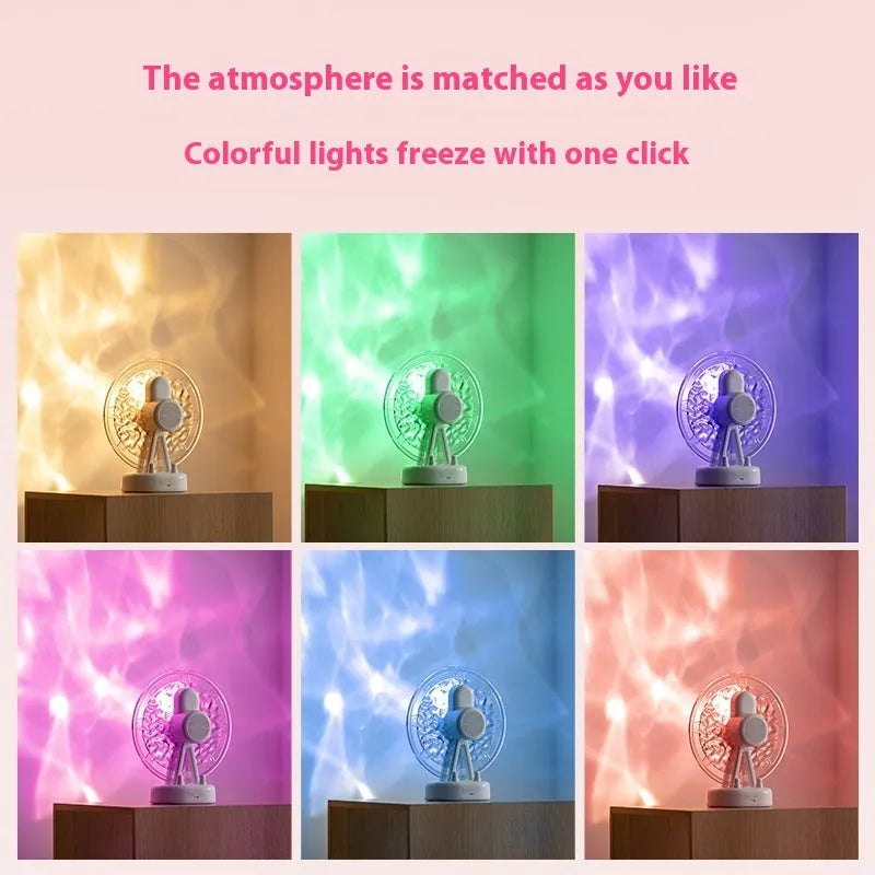 White Ferris wheel Bluetooth speaker with colourful water ripple atmosphere lighting effects