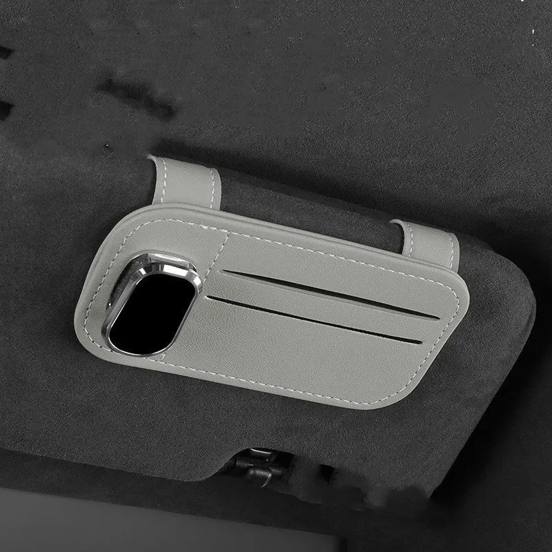 Leather car sun visor card holder with glasses clip in various colours