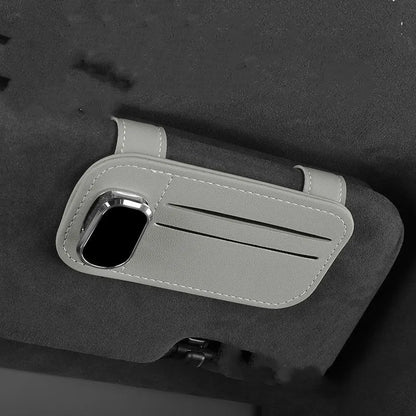 Leather car sun visor card holder with glasses clip in various colours
