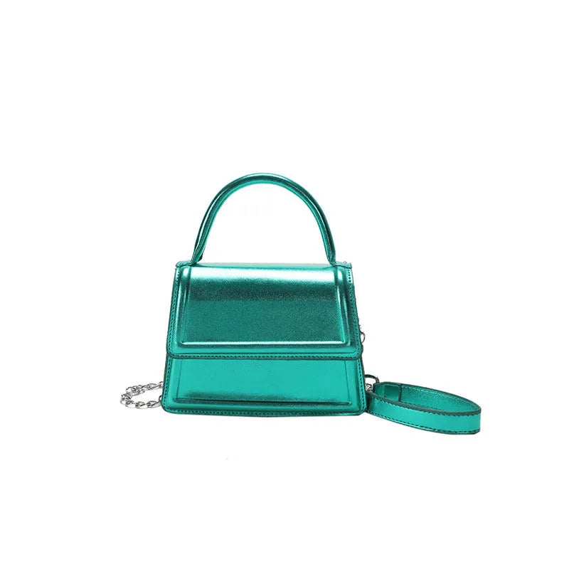 Retro horizontal square PU crossbody bag in multiple colours with sewn detail.
