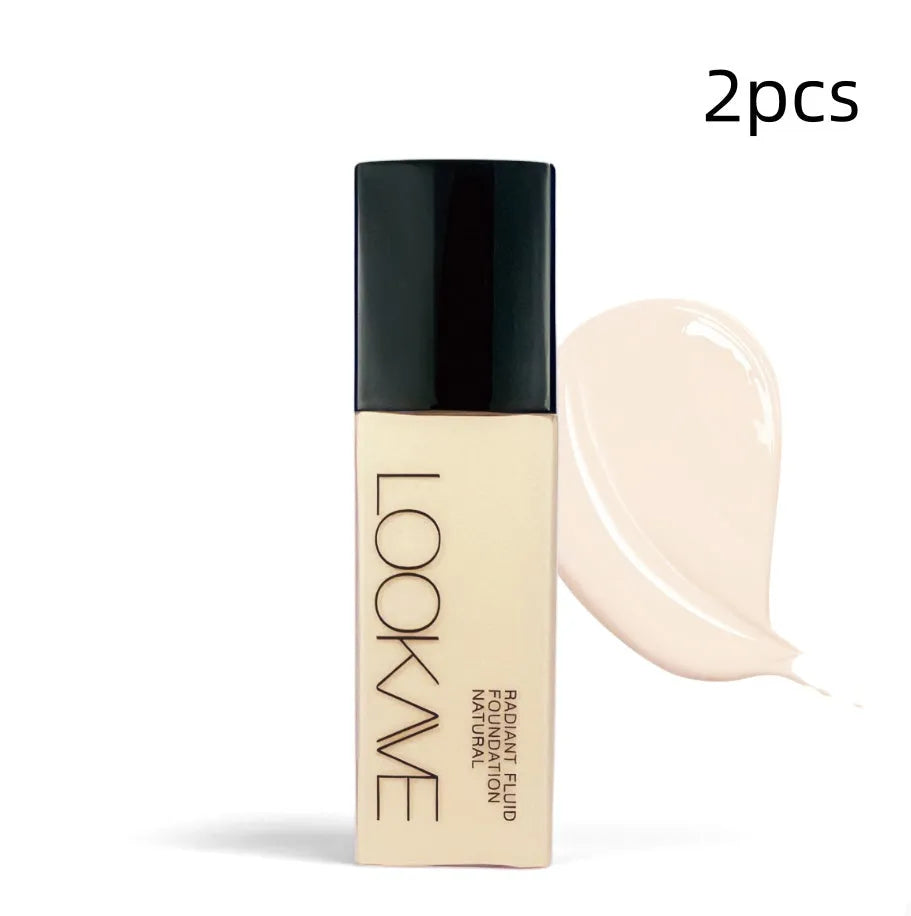 LOOKAVE Matte Liquid Foundation bottle showing 21c quantity with six colour shade options for waterproof coverage