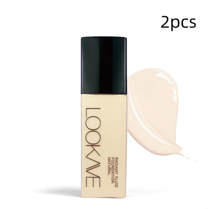 LOOKAVE Matte Liquid Foundation bottle showing 21c quantity with six colour shade options for waterproof coverage