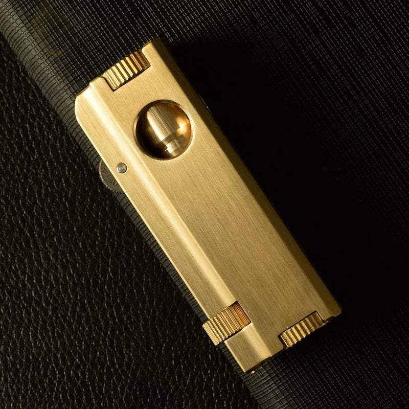 Vintage brass heavy duty trench lighter with kerosene fuel, showcasing classic design and durability