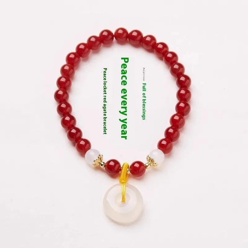 Handmade natural gemstone bracelet with safety buckle and peace clasp beads in Chinese style