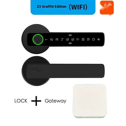 Black smart door lock with spherical handle for indoor wooden doors featuring electronic access control