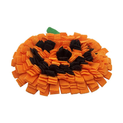 Pumpkin-shaped pet training mat in polar fleece for scent games and slow feeding