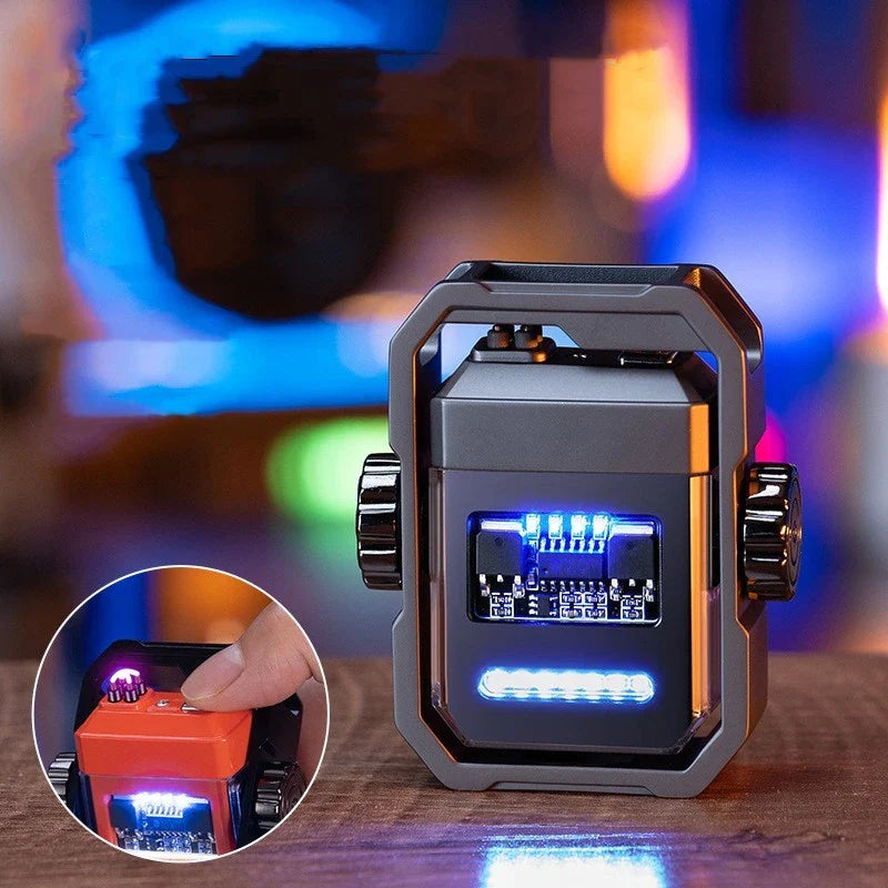 Rechargeable dual-arc windproof lighter with gyroscope decompression mechanism, available in multiple colors