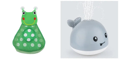 Grey or white electric whale bath toy spraying water with LED lights on a base.