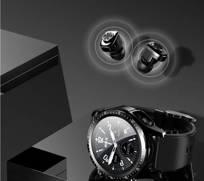 Black smart watch with health monitoring on a silicone strap, showing a blood pressure reading on its 1.28-inch screen.