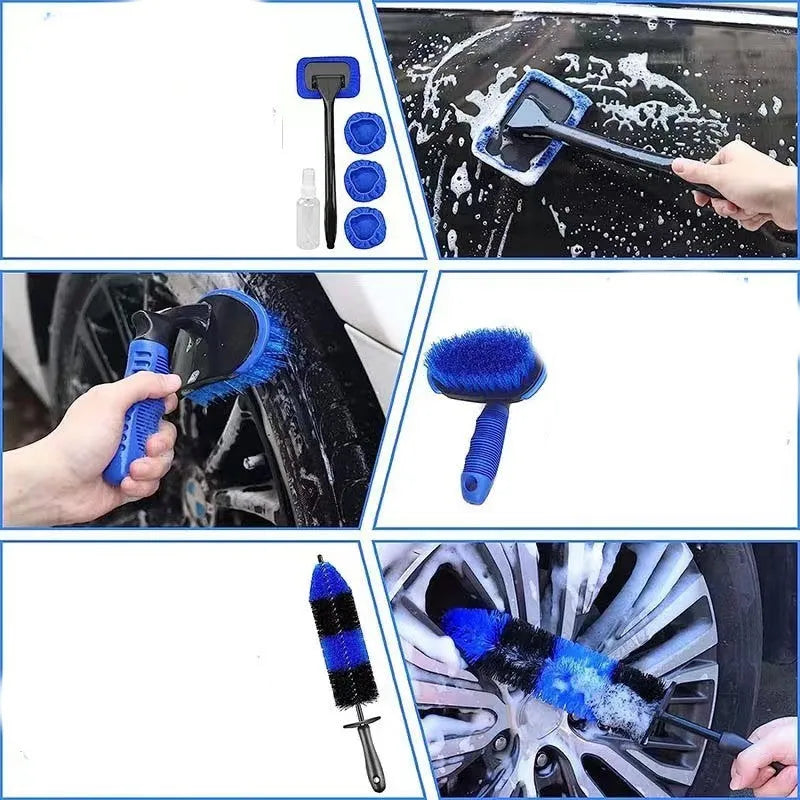 26-piece car wash brush kit with long handle tyre brush and detailing tools for automotive cleaning