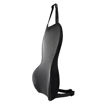 Universal fit memory cotton car lumbar support cushion in solid colour, shown on a car seat.