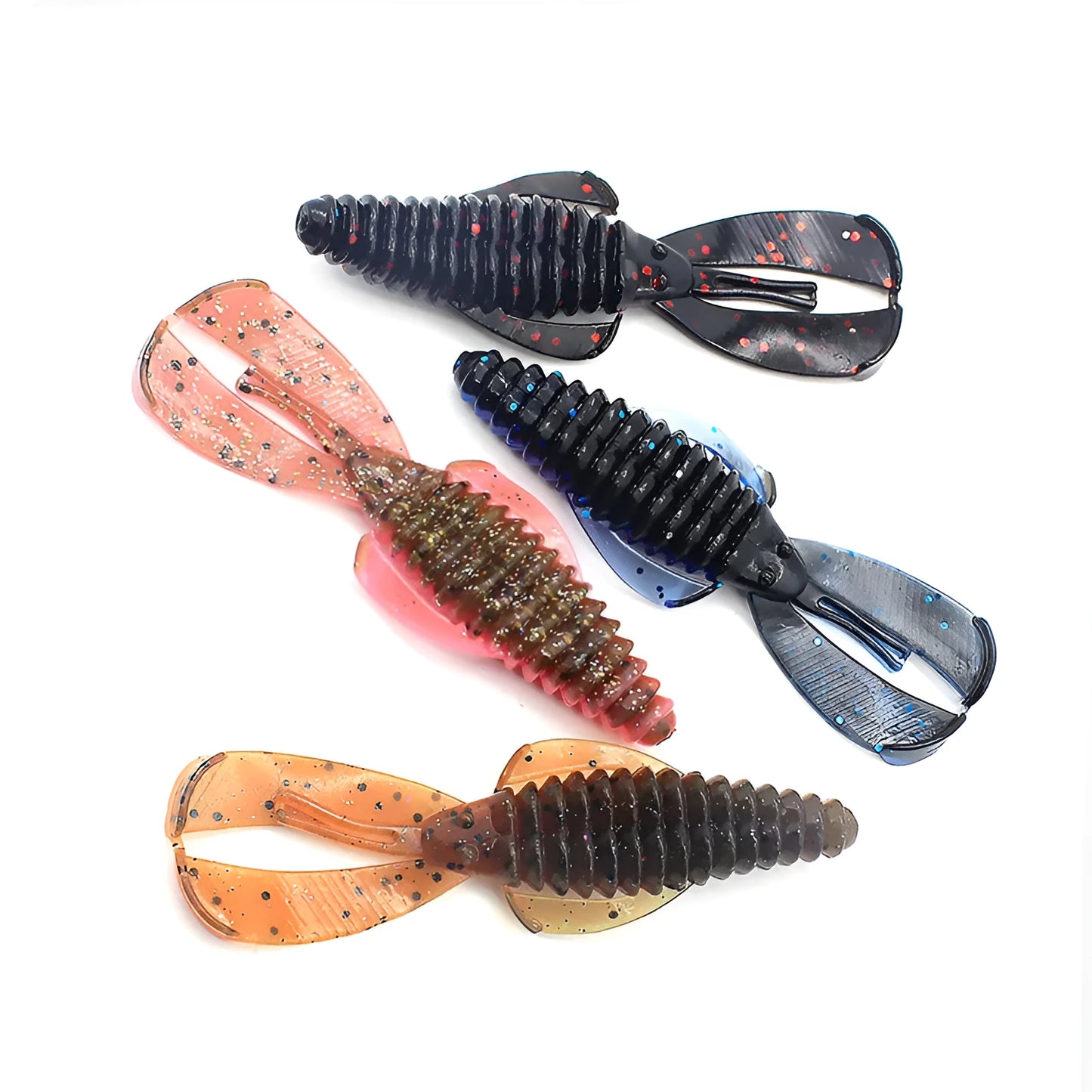 PVC soft plastic fishing lure in assorted colours showing 8cm and 12cm size options for artificial bait fishing.
