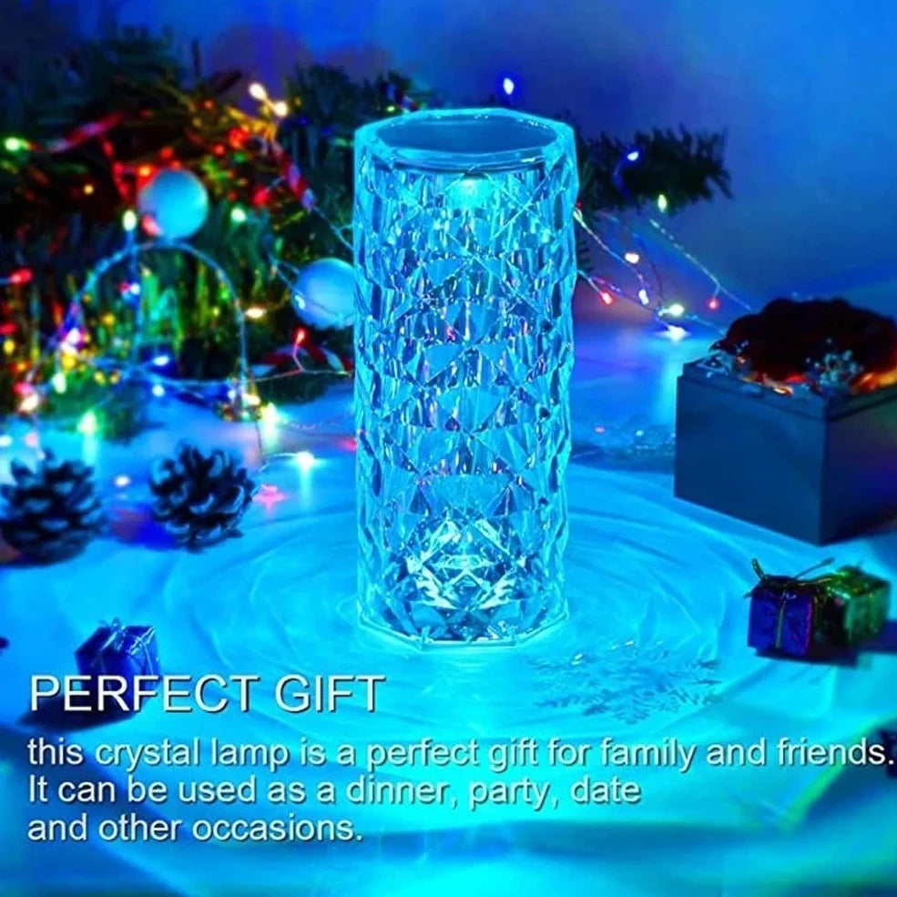 Compact 6.22in LED crystal rose table lamp in pink hue with touch base and USB cable