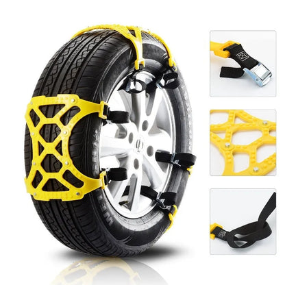 Yellow 6-piece polyurethane car snow chains for cars, vans and off-road vehicles on snow
