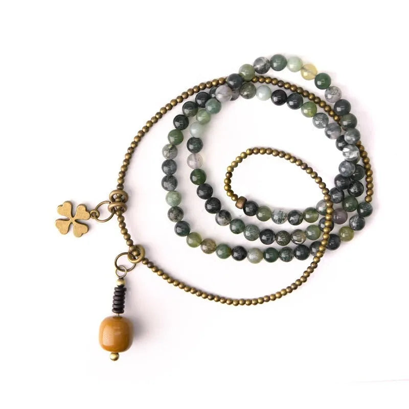 Children's multi-layered bracelet with natural crystal and semi-precious stone beads in ethnic national style design