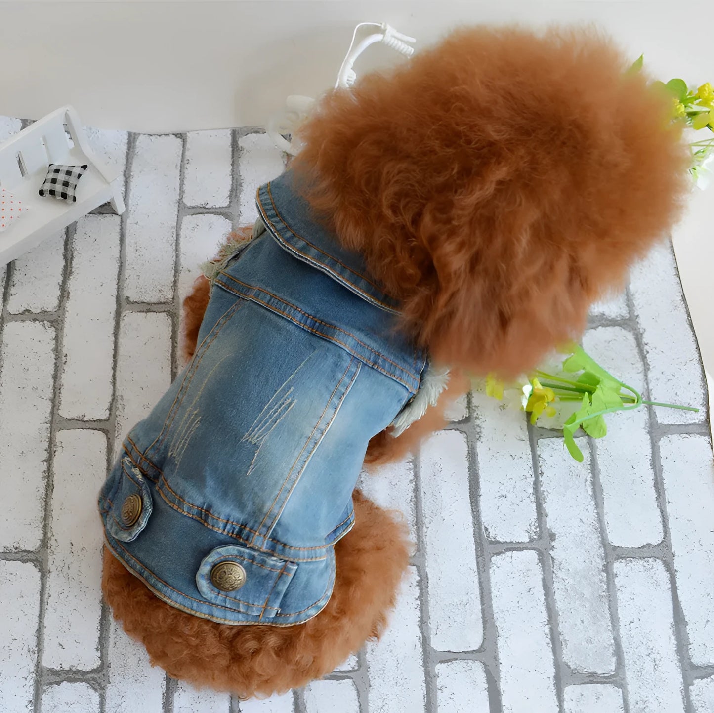 Scratch pattern denim vest for dogs in dark and light colours with size options from XS to XXL