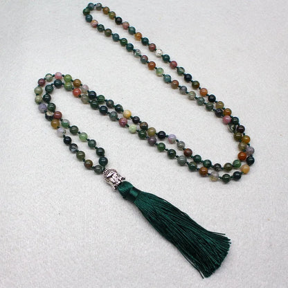 Indian agate blessing necklace with 108 geometric 6mm beads on single strand