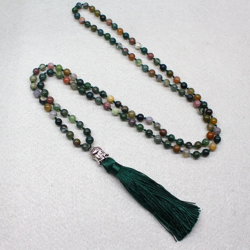 Indian agate bead blessing necklace with 108 beads, 6mm geometric-shaped agate stone necklace for advertising promotions, business gifts, and natural style jewellery
