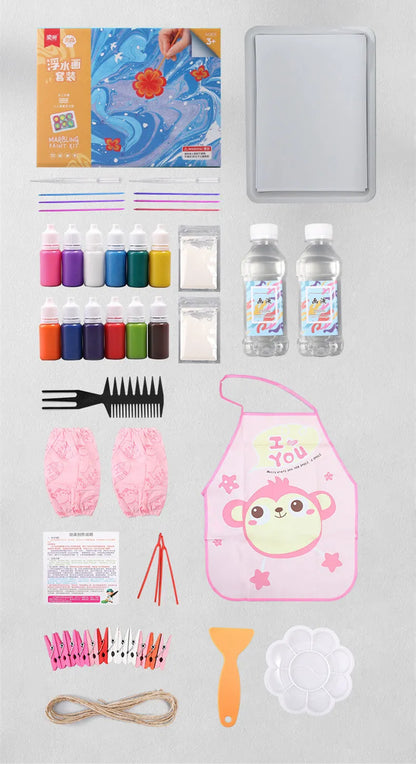 Hand painted doodle educational toys floating painting art set with pigment tubes and drawing paper