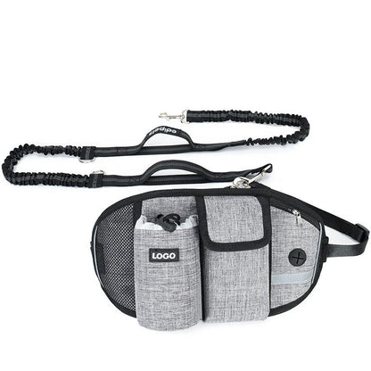 Hands-Free Dog Walking Waist Bag with Adjustable Belt, Drawstring Closure, and Mesh Pockets for Outdoor Adventures