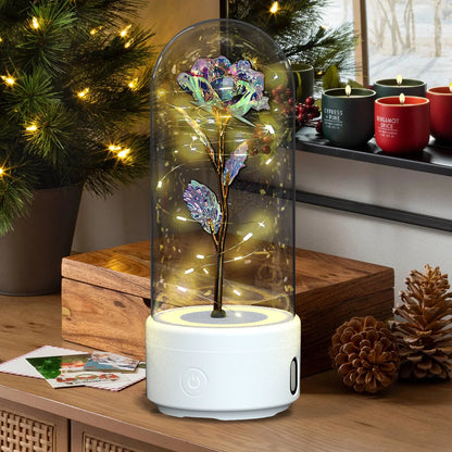 Elegant rose-themed LED light and Bluetooth speaker for romantic ambience and immersive audio experiences