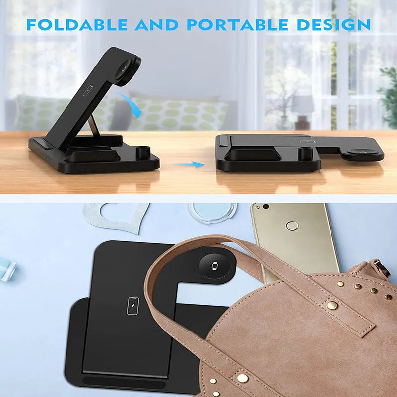 Black four-in-one wireless phone charger with QC3.0 charging head