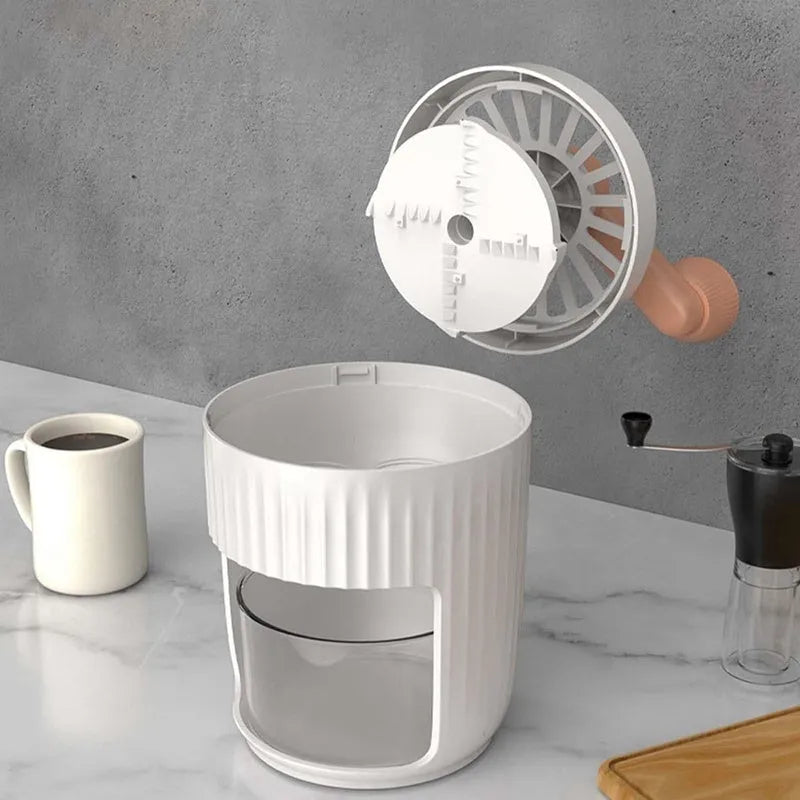 Green hand-cranked ice shaving machine with detachable ice box for making snow cones