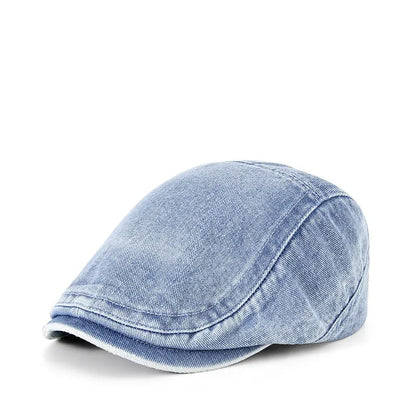 Men's flat crown denim baseball cap in washed cotton, shown in retro yellow colour