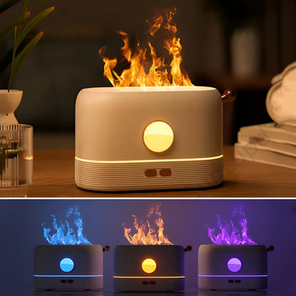 USB desktop humidifier with simulated flame effect and aroma diffusion functionality