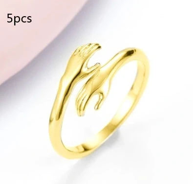 Adjustable Alloy Hands Hug Ring in silver and gold with unique geometry design