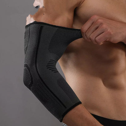 Elbow Pad Sports Guard for weightlifting, cycling, and basketball in black, green, and orange