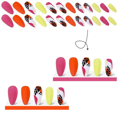 Wear Armour medium almond frosted nail stickers showing four designer patterns including French leaves and leopard print
