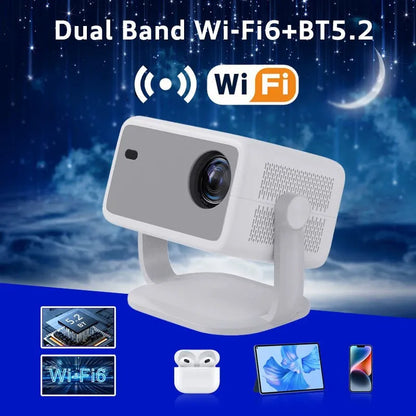 Full HD video projector with 1920x1080 resolution, 300 ANSI lumens brightness, plastic body, and power cord.
