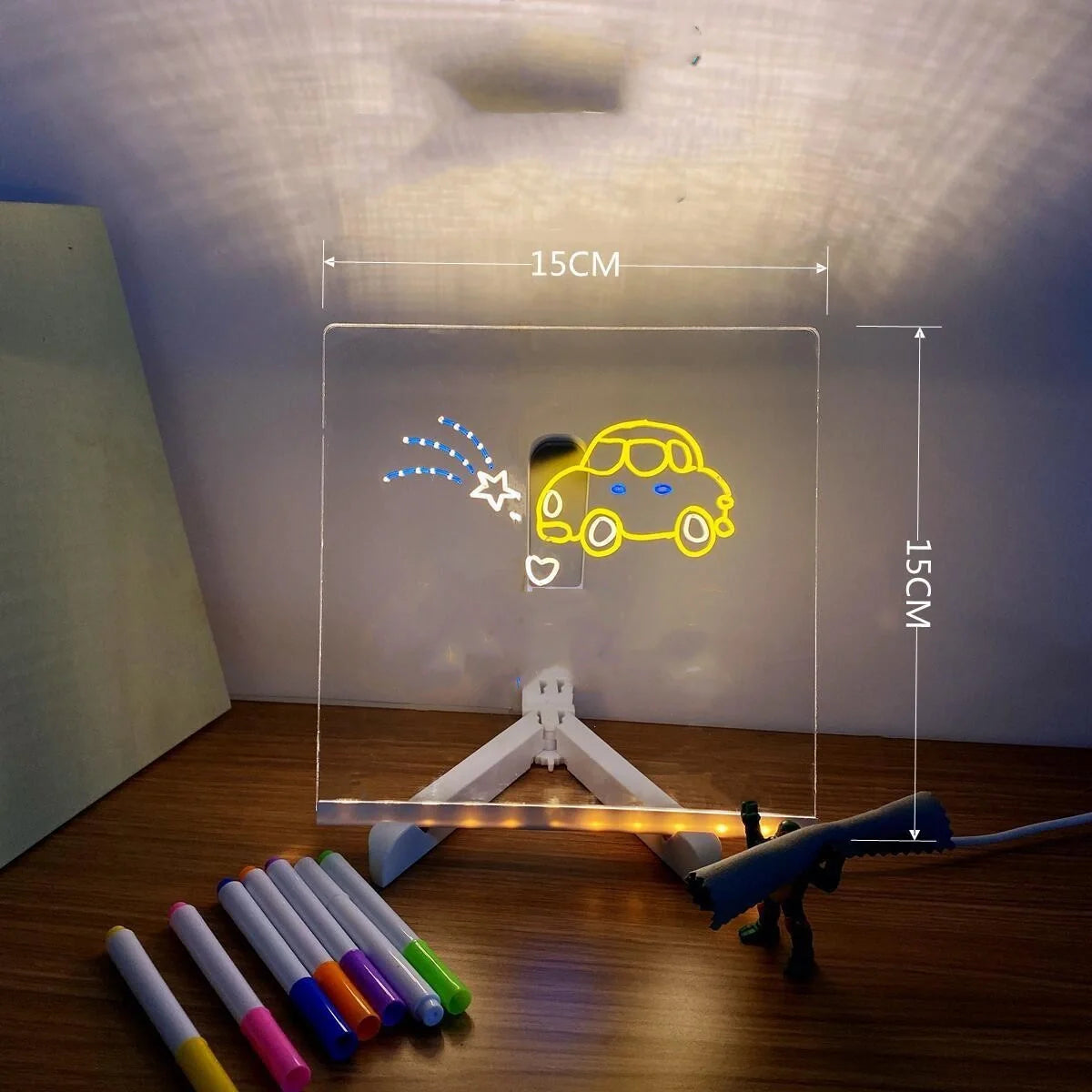 Acrylic DIY Note Board LED Night Light with USB power and colorful pens