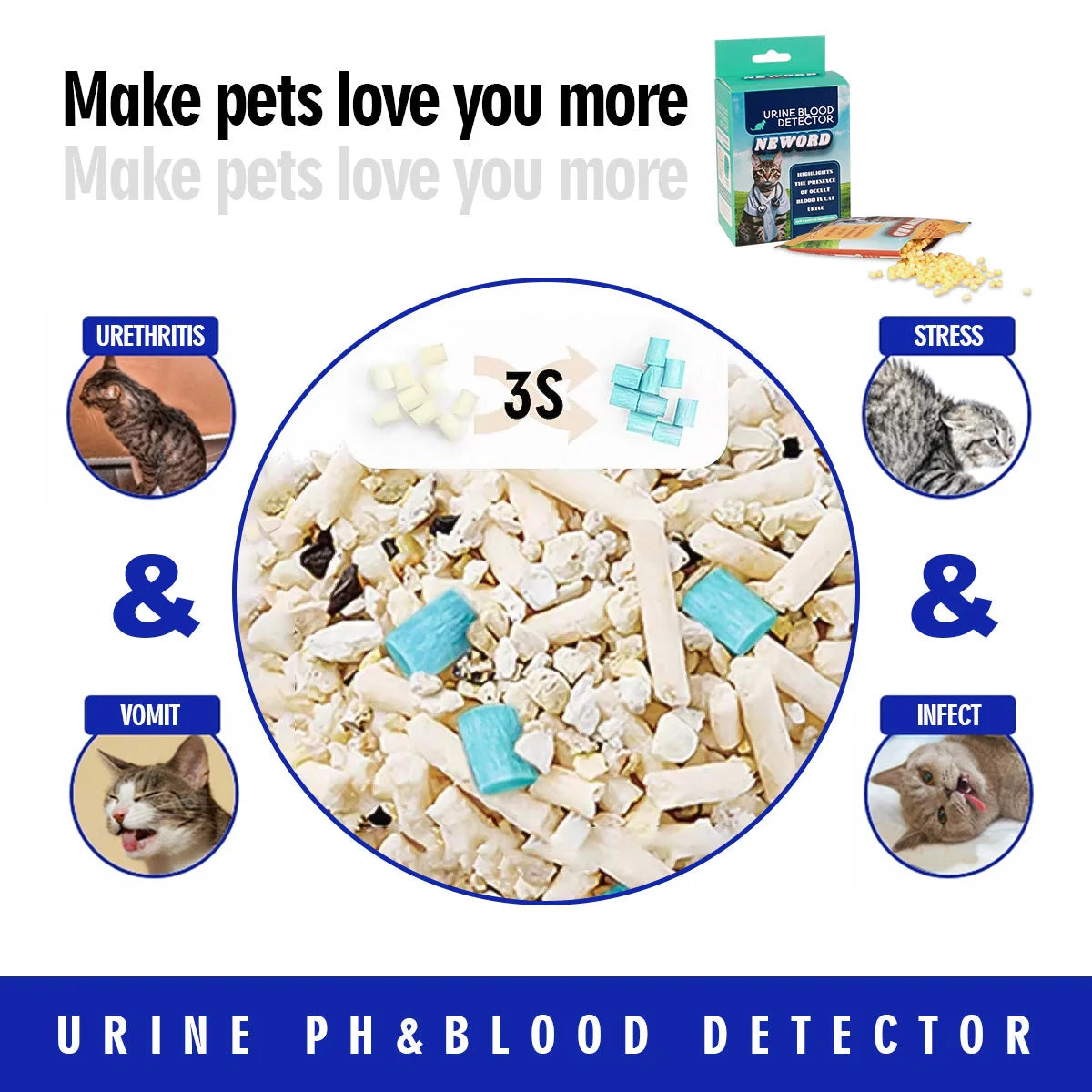 Cat Litter Self Checking Particles 5PC Set in brown and green, showing colour-changing moisture detection