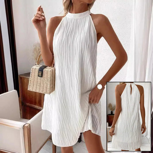 Elegant pure colour halter backless dress for women, perfect for any occasion.