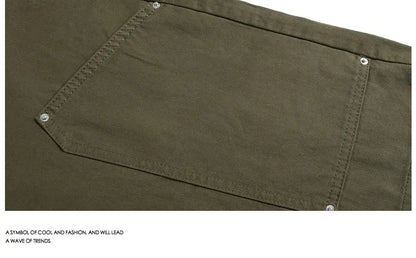 Casual wide-leg cropped pants with workwear rivet detailing in apricot colour with elastic waistband