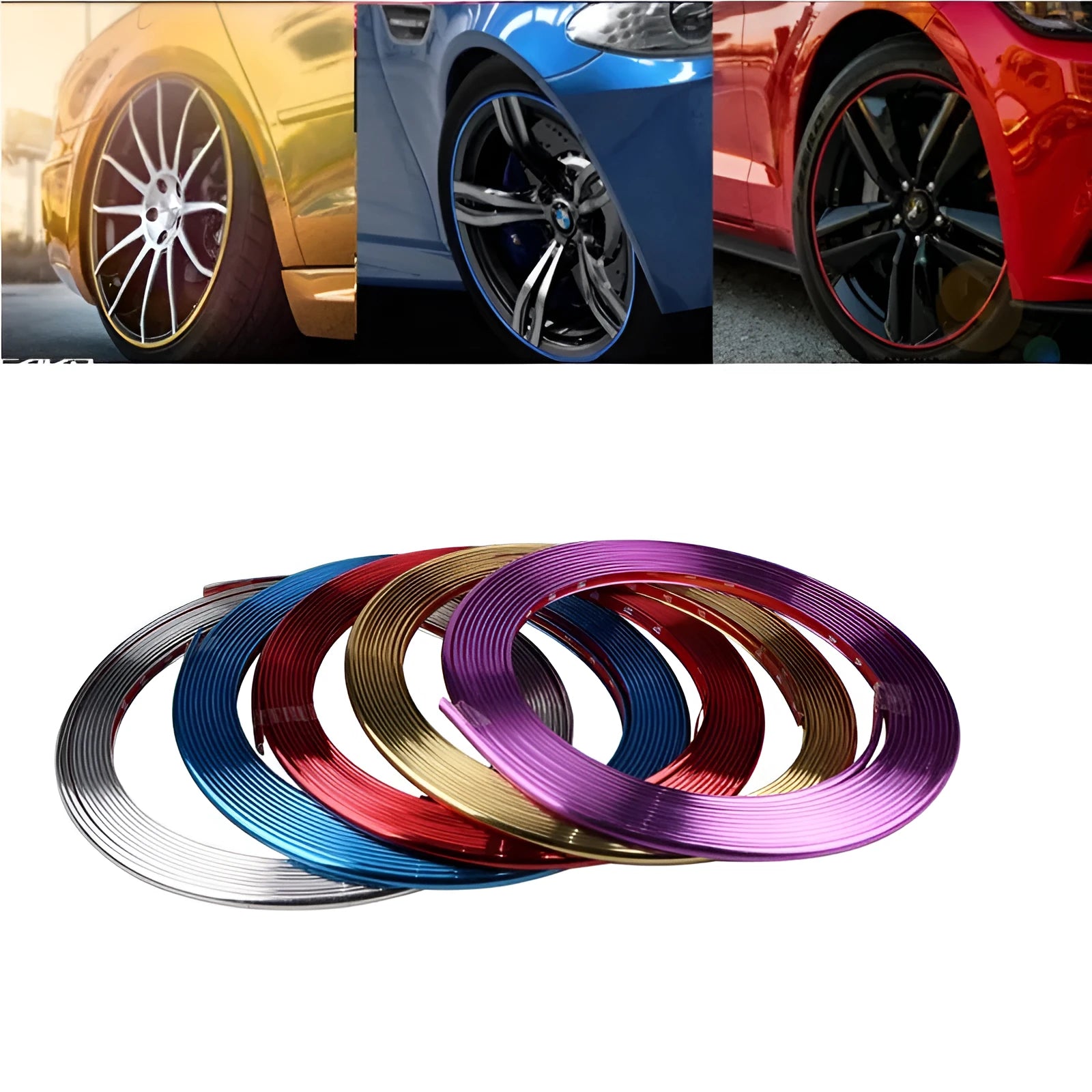 Electroplated purple wheel hub trim sticker roll measuring 10 cm wide