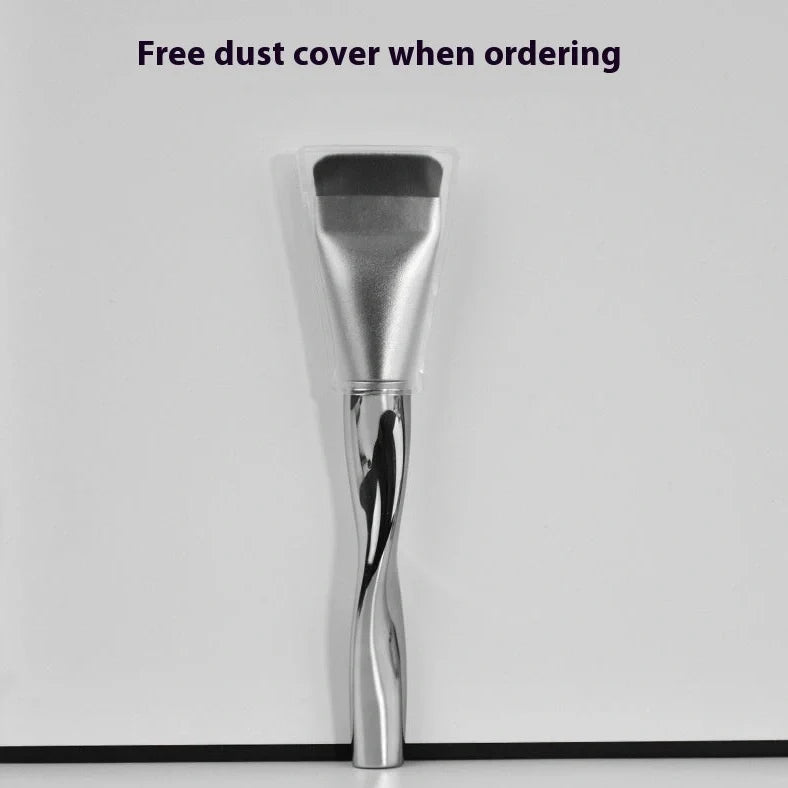 Spiral-shaped powder foundation brush with artificial fibre bristles and long plastic handle