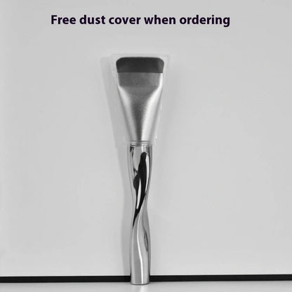 Spiral-shaped powder foundation brush with artificial fibre bristles and long plastic handle