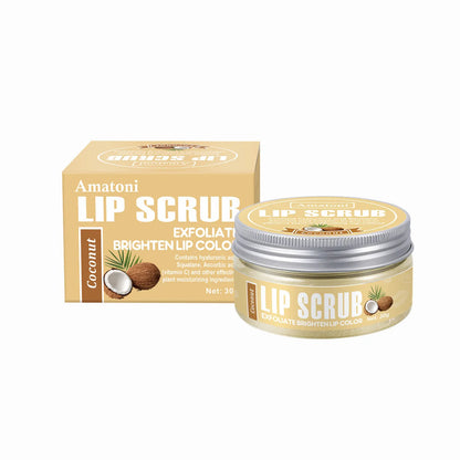 Amatoni 30g pot of fruit flavour lip scrub cream in coconut, raspberry, vanilla, or watermelon