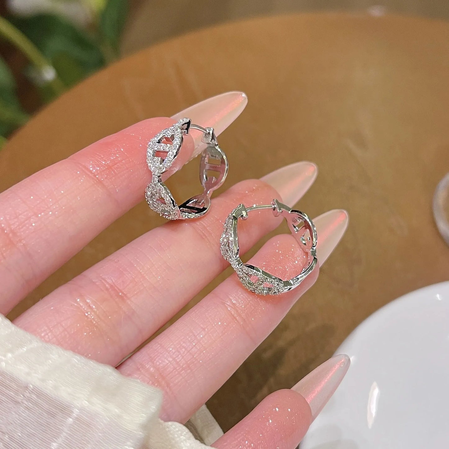 Ladies' copper electroplated diamond earrings with thick gold plating in silver, gold, or rose gold colour options