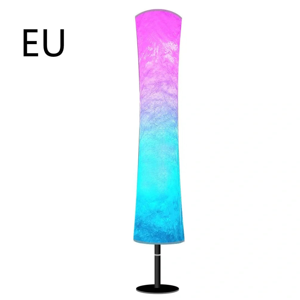 Circular fabric floor lamp with RGB lighting standing 1.66 metres tall with remote control