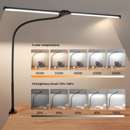 Black LED double-headed gooseneck table lamp with knob remote control, 62cm to 76cm, modern desk lamp