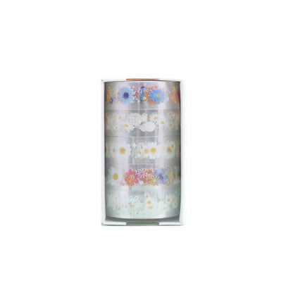 Five rolls of transparent adhesive tape with Midsummer Daisy cartoon pattern for diary decoration