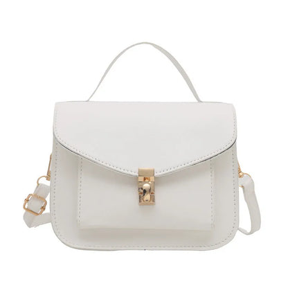 A horizontal square-shaped PU leather shoulder messenger bag in a choice of colours, showing the document compartment interior.