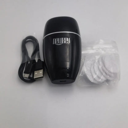 Black and white electric silicone lip plumper with 3-speed adjustment and USB charging cable